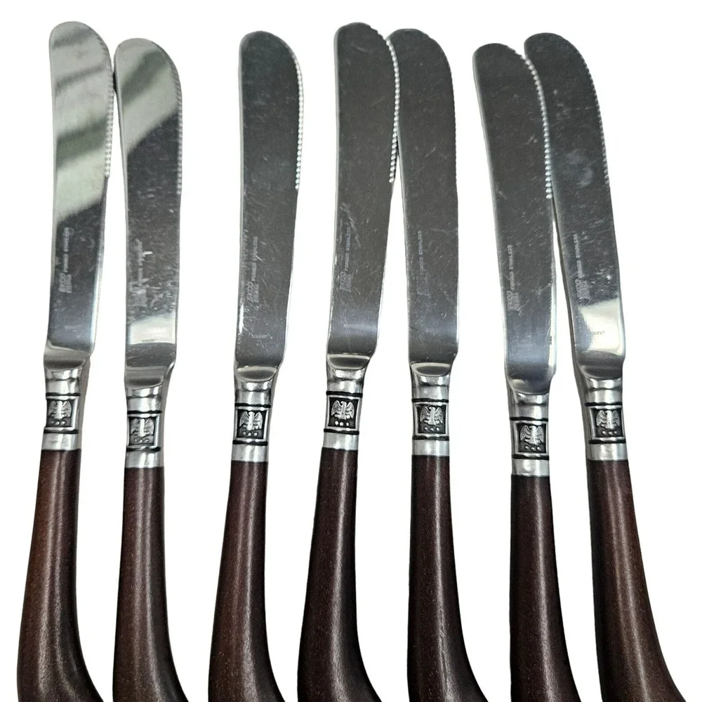 Vintage EKCO ETERNA Rare Shape Brown‎ Faux Wood Handle Flatware Forks 34 Pieces